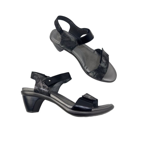 Naot Womens Black/Metallic Double Strap Leather Heeled Sandals Size 37 - Picture 1 of 13